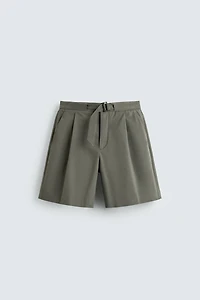 RELAXED FIT PLEATED BELTED SHORTS