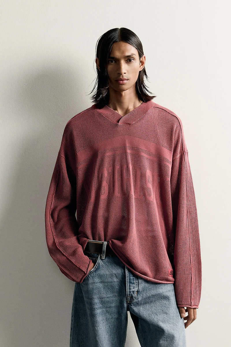 WASHED JACQUARD OPEN-KNIT JUMPER