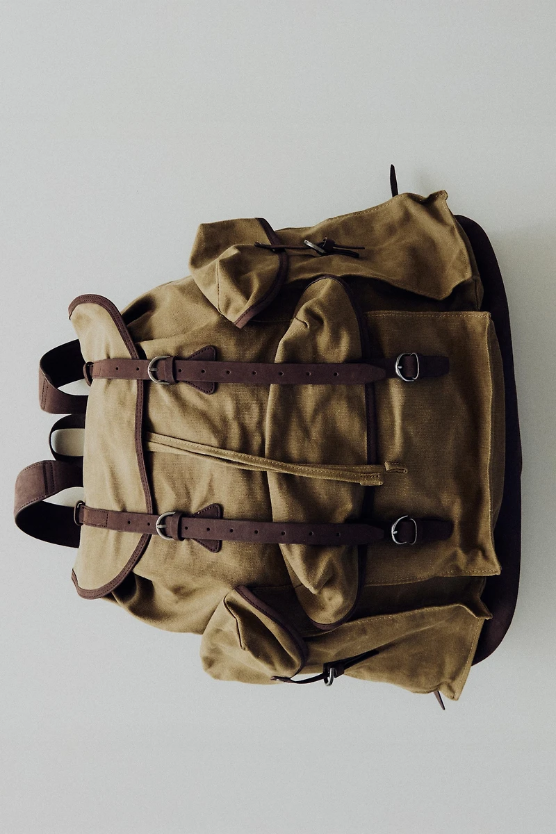 COTTON AND LEATHER BACKPACK