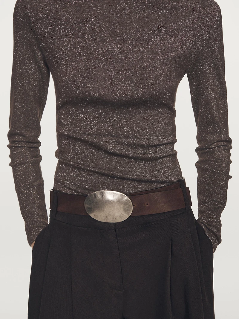 Long sleeve T-shirt with metallic finish