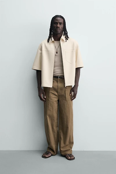 FAUX LEATHER RELAXED FIT OVERSHIRT