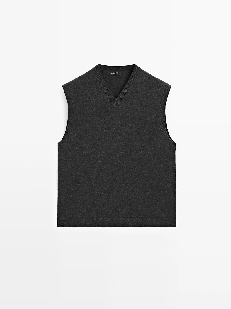 Veste sans manches à col en V laine mélangée
