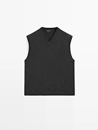 Veste sans manches à col en V laine mélangée