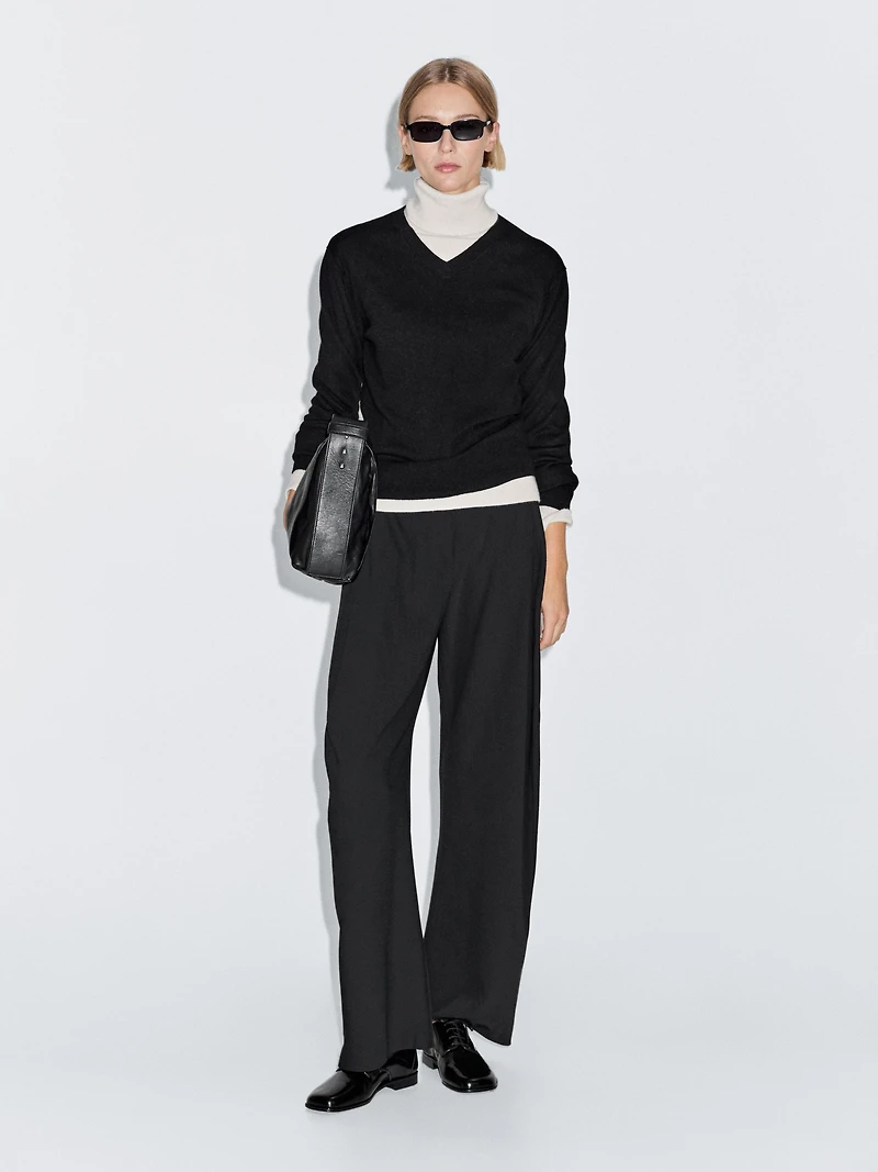 Wool blend knit V-neck sweater