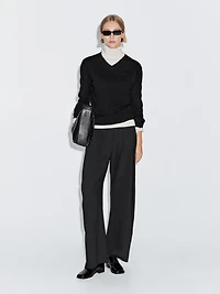 Wool blend knit V-neck sweater