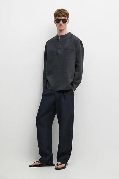 Linen button-up shirt with stand collar - LIMITED EDITION