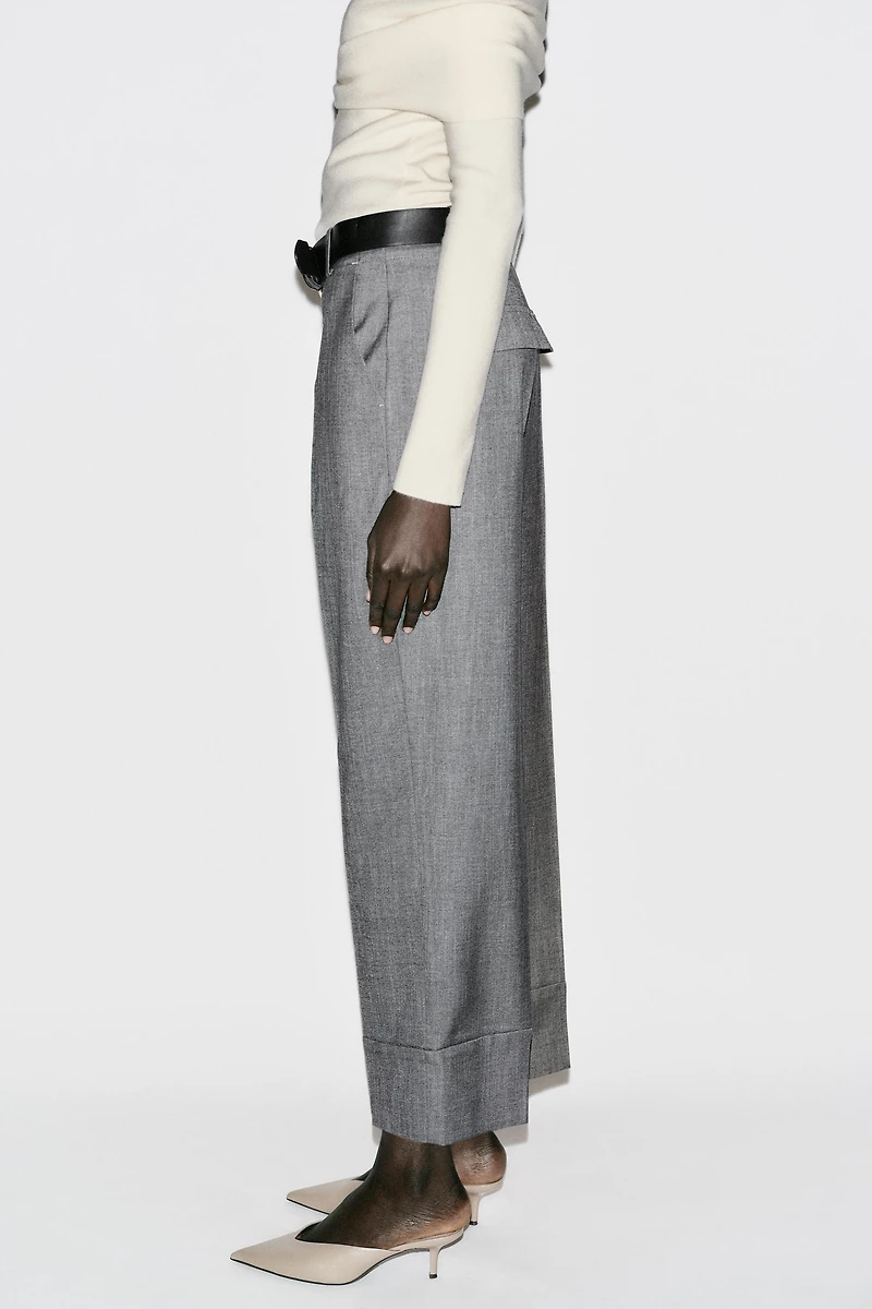 BELTED CUFFED HEM PANTS