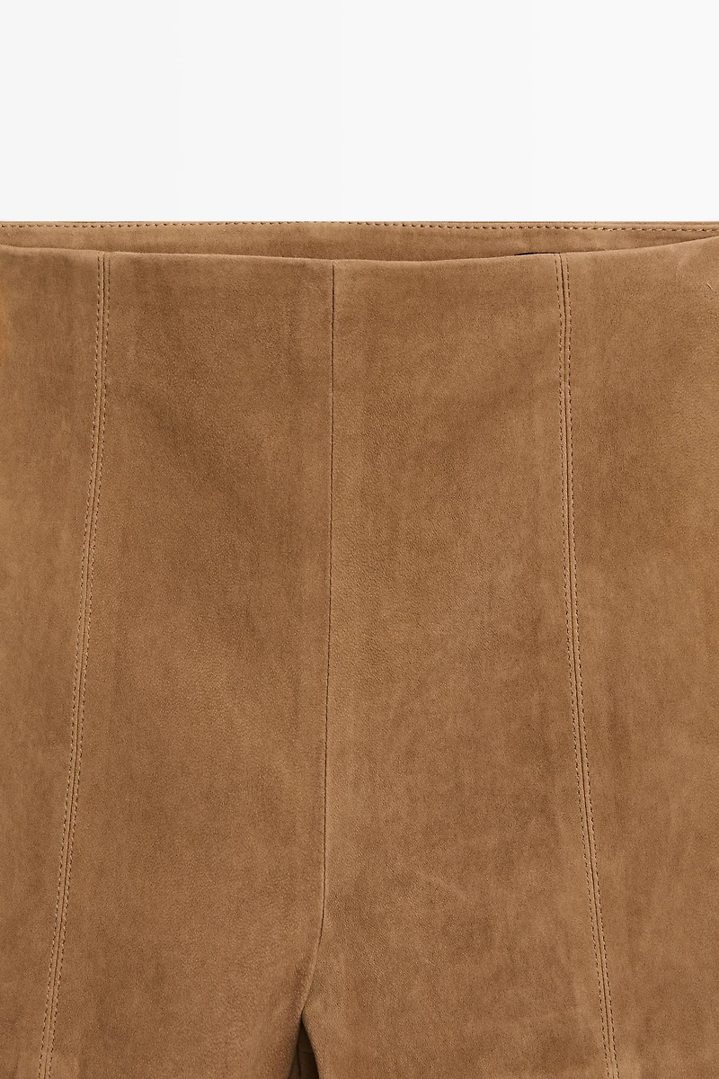Suede leather shorts with seam details