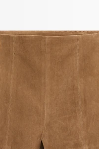 Suede leather shorts with seam details