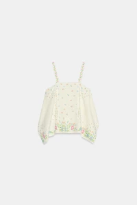 TOP ASYMÉTRIQUE IMPRIMÉ FLEURI EN LIN