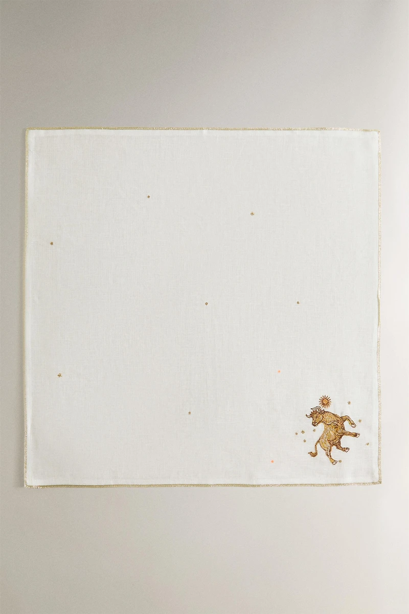 SERVIETTE DE TABLE LIN BRODÉ TAUREAU | MARISA BERENSON