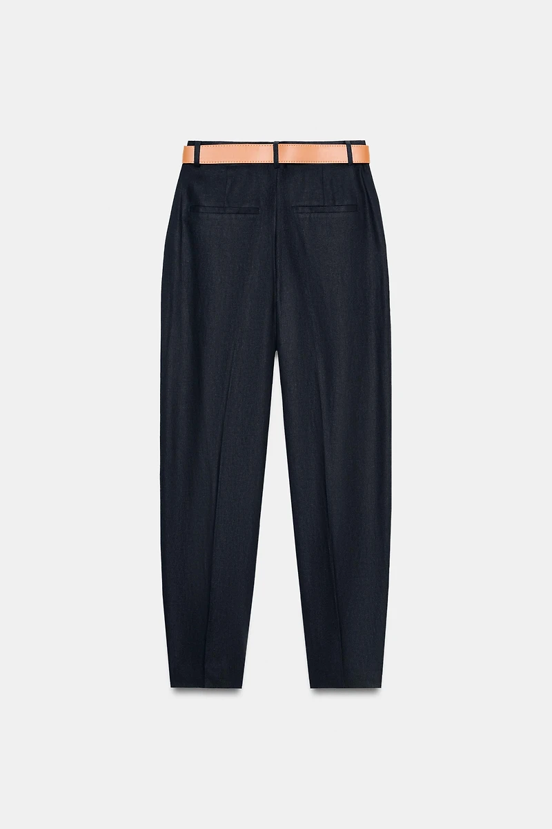 LINEN PANTS WITH BELT AND PLEATS