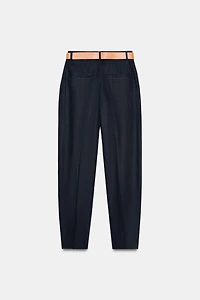 LINEN PANTS WITH BELT AND PLEATS