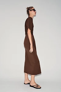 BELTED KNIT MIDI DRESS