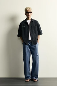 TEXTURED EMBROIDERED BOXY FIT OVERSHIRT