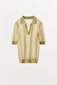 OPENWORK KNIT POLO TOP