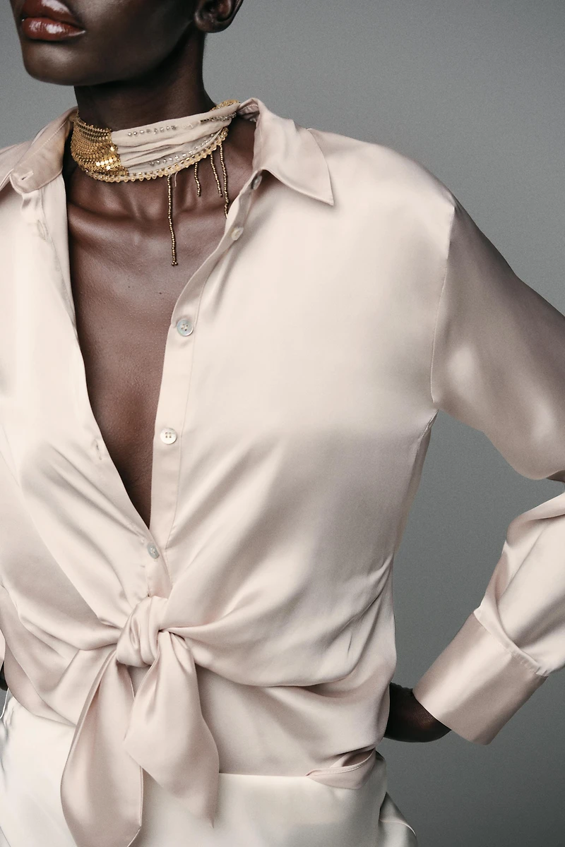KNOTTED SATIN EFFECT SHIRT