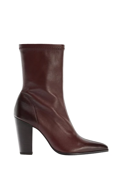 LEATHER COWBOY HEEL ANKLE BOOTS