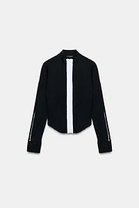 CONTRAST PIPING CORSET HEM JACKET