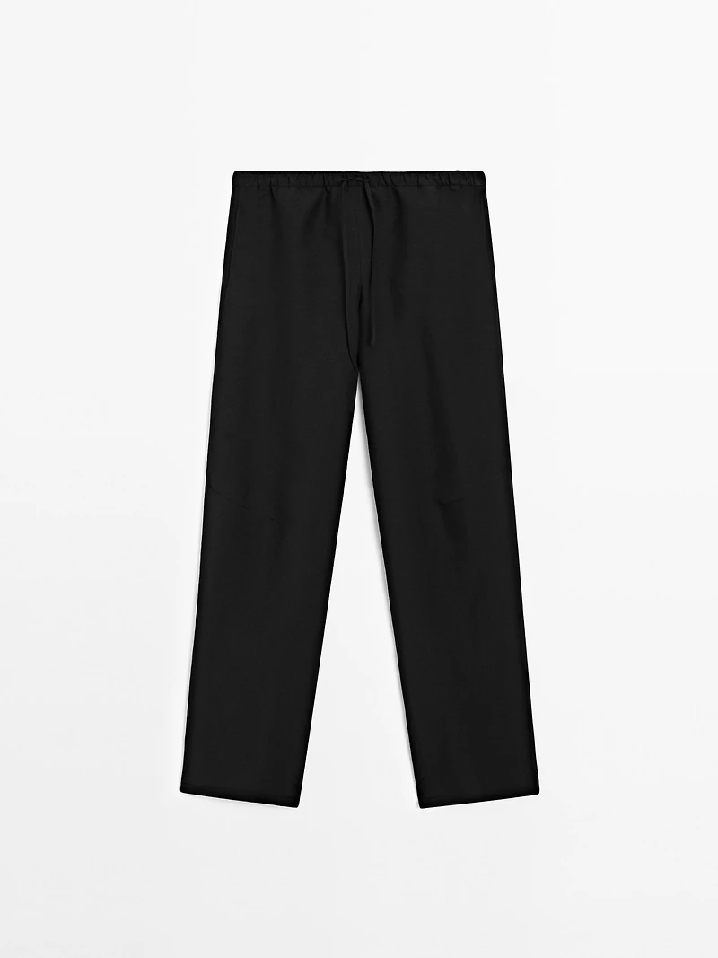Flowing linen blend barrel fit trousers