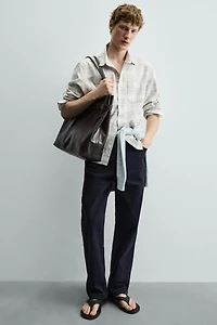 LEATHER SHOPPER WITH BELT DETAIL