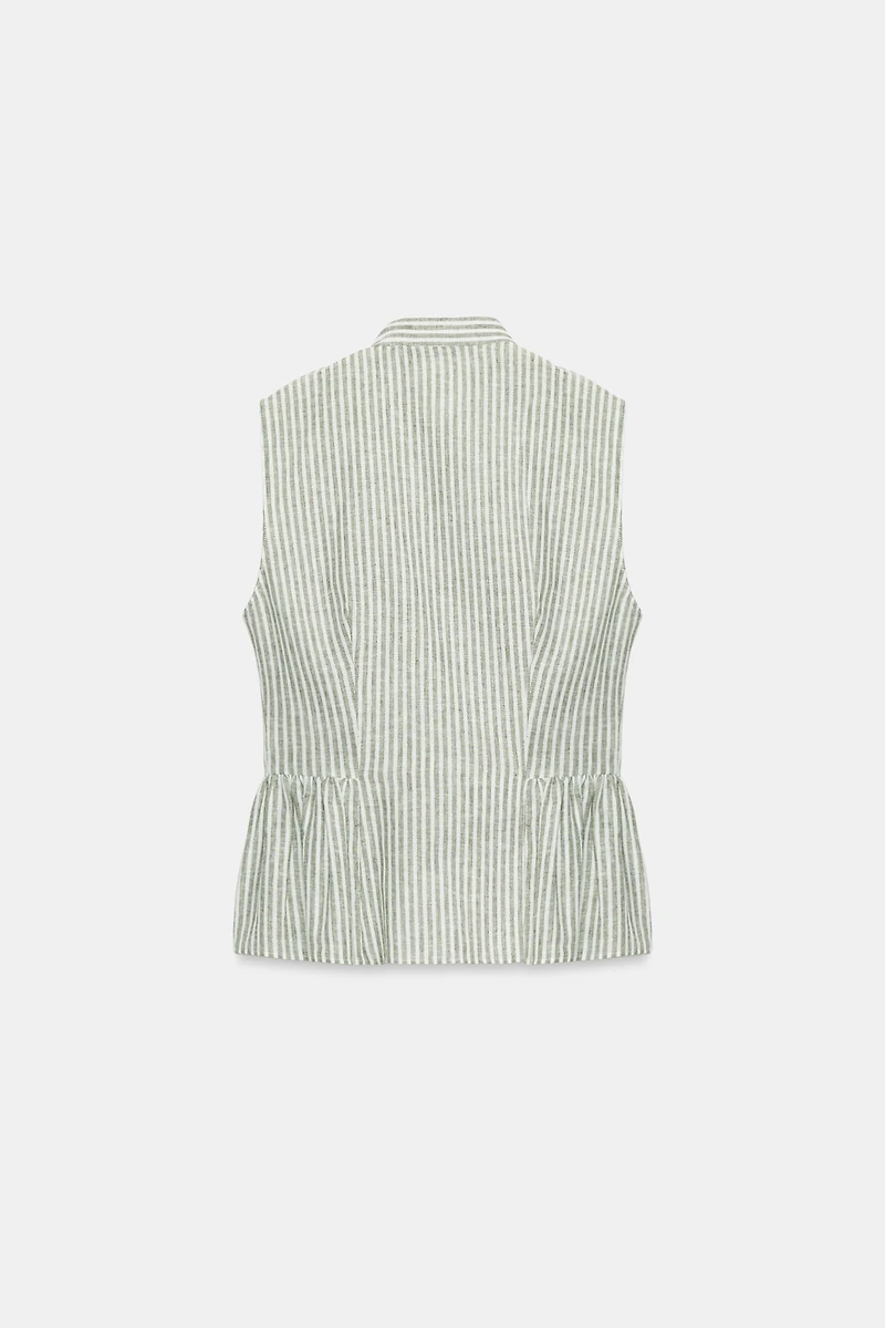 STRIPED METALLIC THREAD TIE TOP
