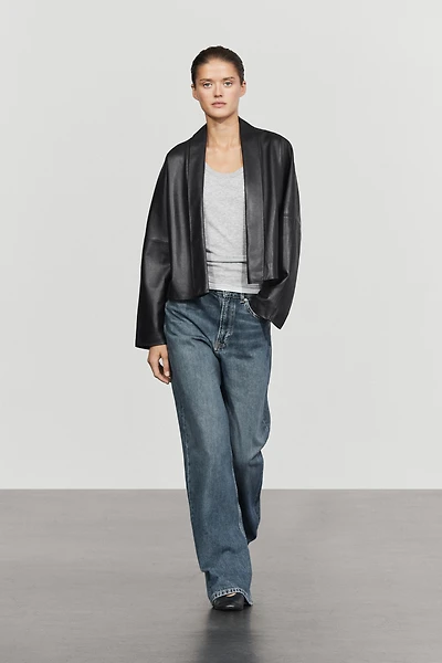 Nappa leather lapel kimono