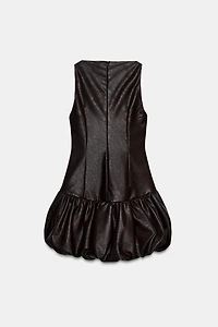 FAUX LEATHER BALLOON JUMPSUIT DRESS