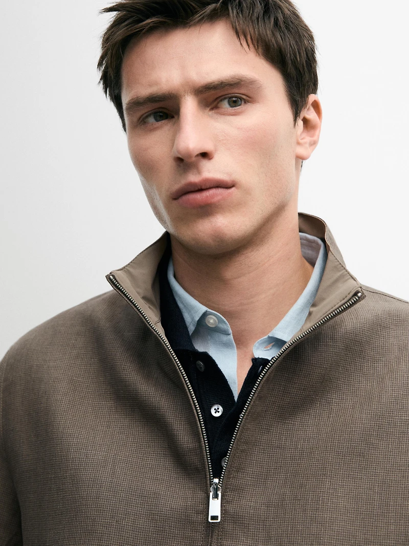 Short reversible linen blend jacket
