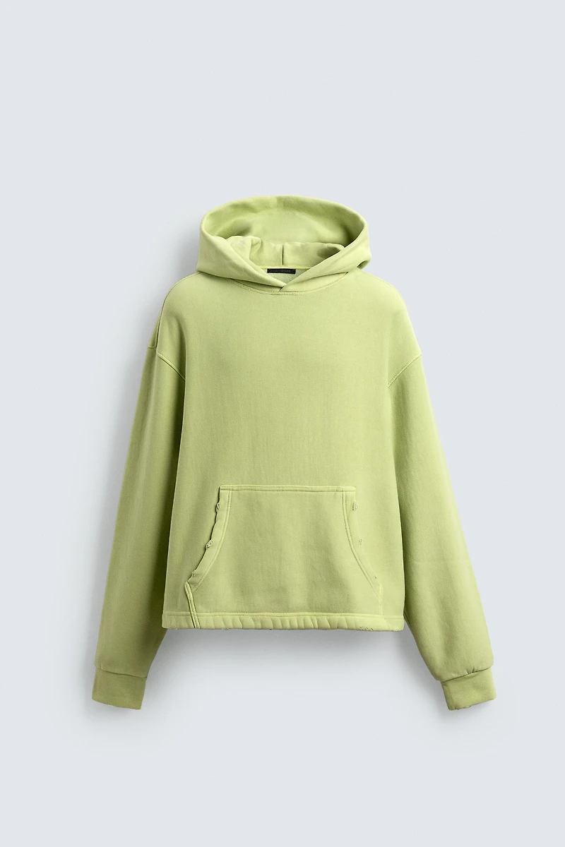 WASHED EFFECT HOODIE SWEATSHIRT