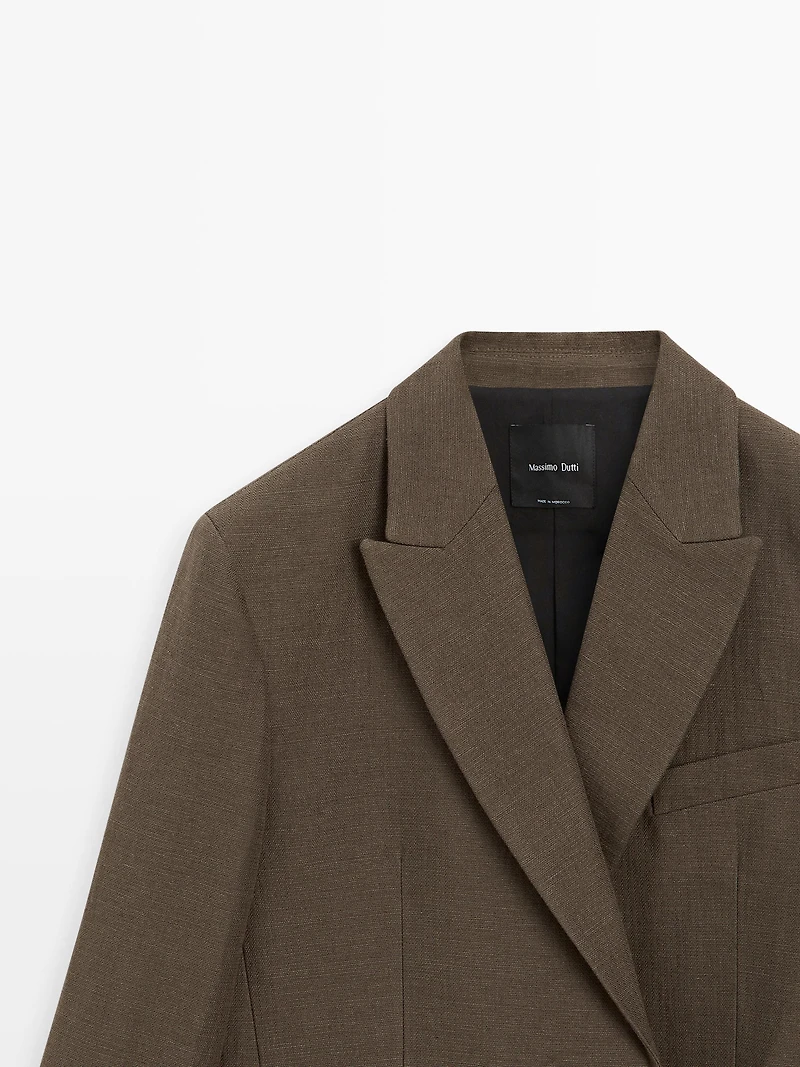 Double-breasted cotton blend blazer with tie detail