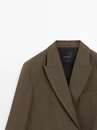 Double-breasted cotton blend blazer with tie detail