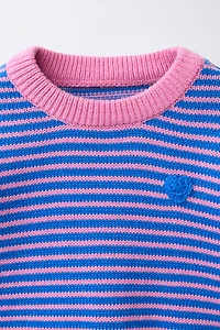 STRIPED EMBROIDERED HEART KNIT SWEATER