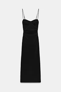 RUCHED STRAPPY MIDI DRESS