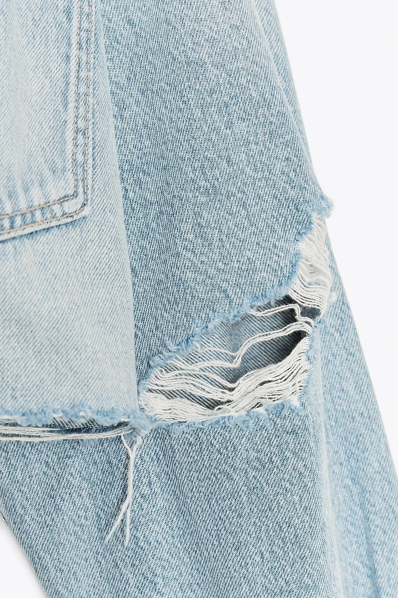 TRF RIPPED CROP DENIM OVERSHIRT