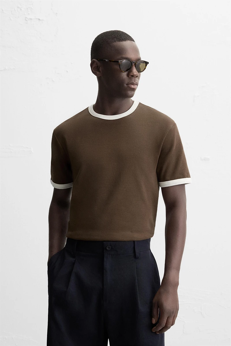 BASIC CONTRAST RIBBED T-SHIRT