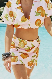 PRINTED CROPPED LINEN TOP