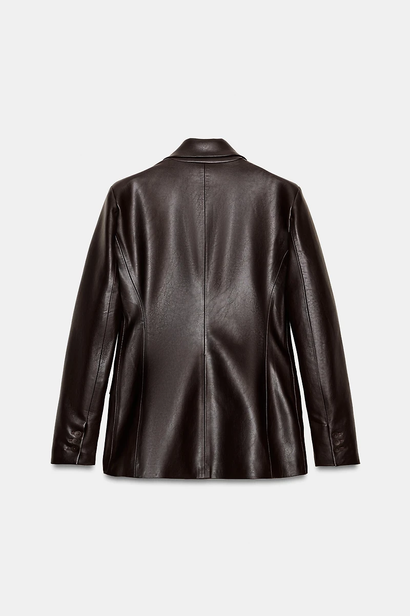 FAUX LEATHER DOUBLE-BREASTED BLAZER