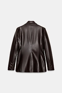 FAUX LEATHER DOUBLE-BREASTED BLAZER