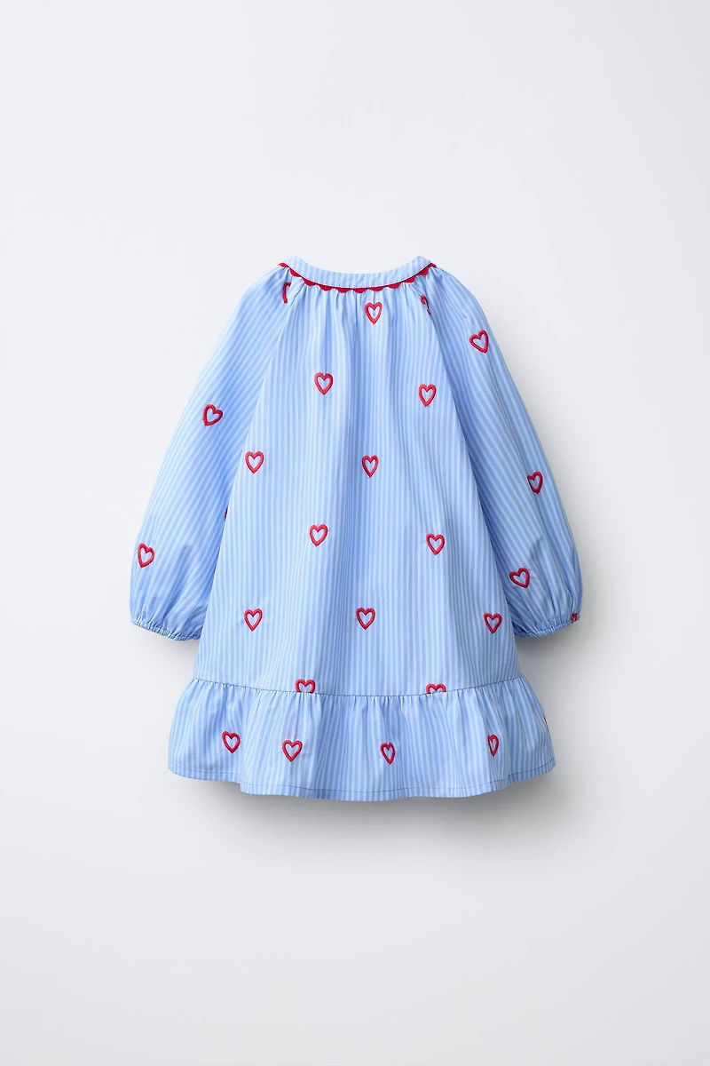STRIPED EMBROIDERED HEART DRESS
