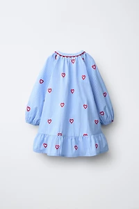 STRIPED EMBROIDERED HEART DRESS