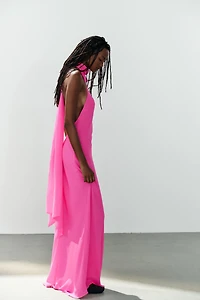 HALTER NECK TIE MAXI DRESS