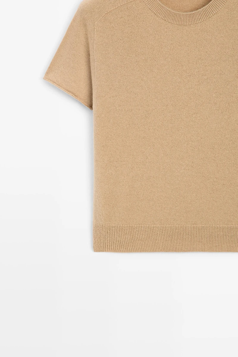 100% cashmere short sleeve knit sweater