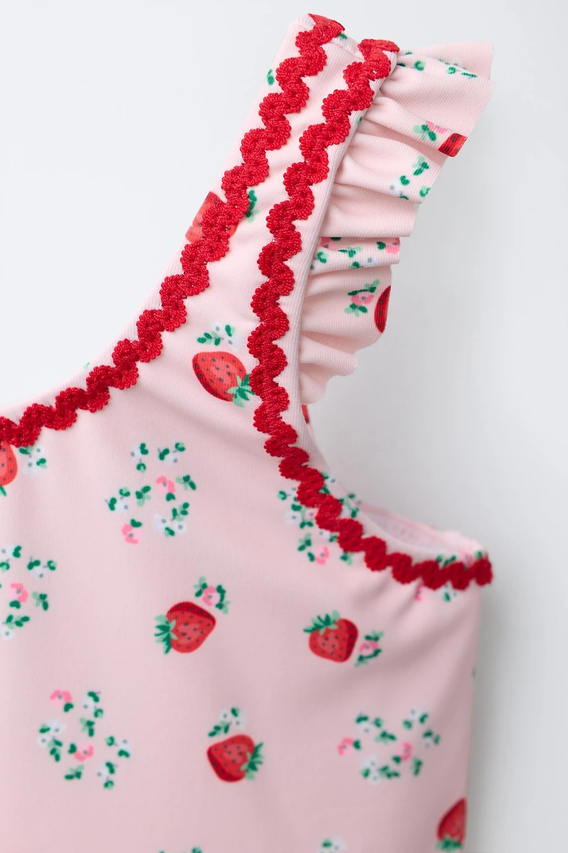 1-6 YEARS/ STRAWBERRY TRIM SWIMSUIT