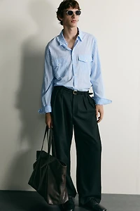 STRIPED FLOWY POCKET SHIRT