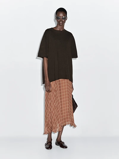 Long flowing skirt with checked detail