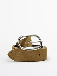 Split suede leather belt with oval buckle