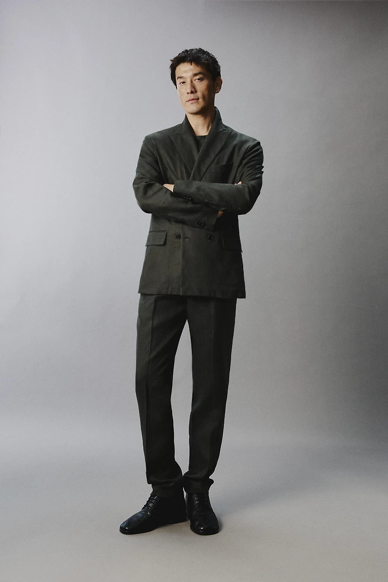 100% LINEN DOUBLE-BREASTED SUIT BLAZER