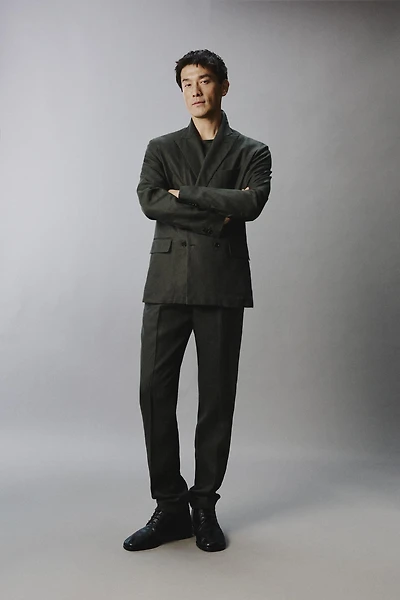 100% LINEN DOUBLE-BREASTED SUIT BLAZER