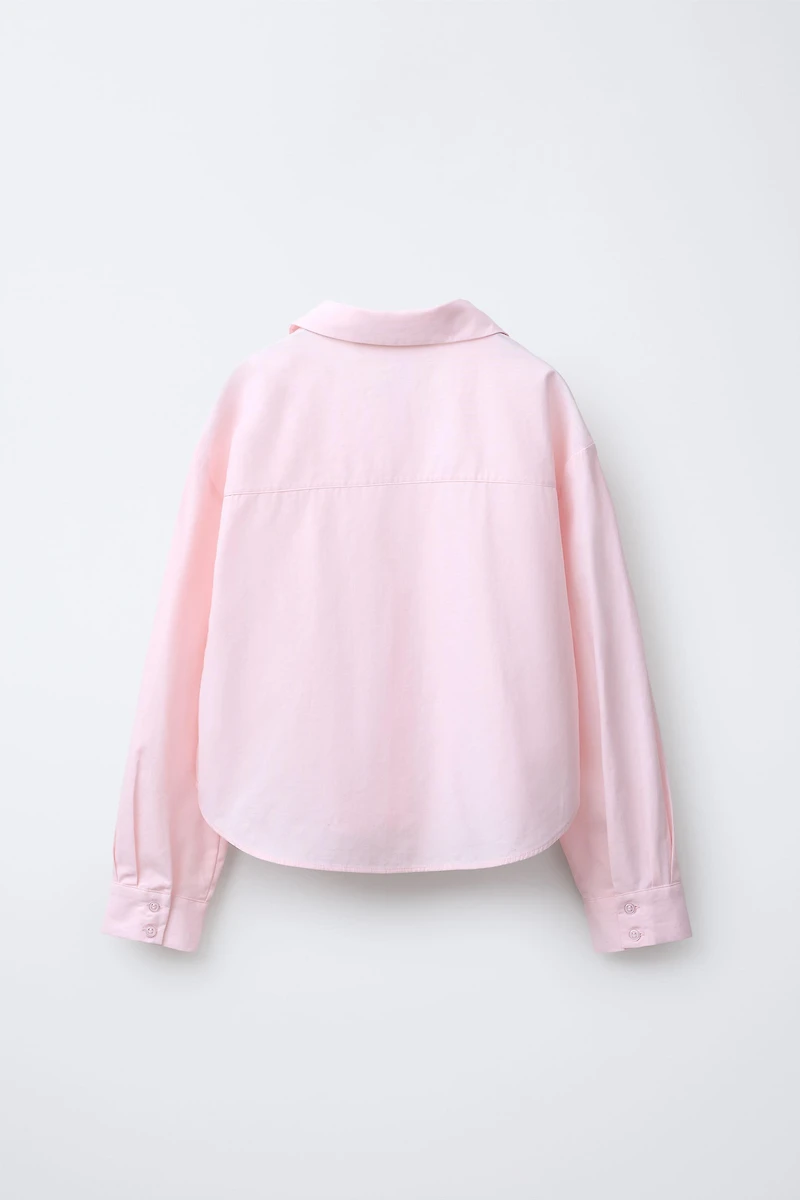 PEARL BOW POPLIN SHIRT